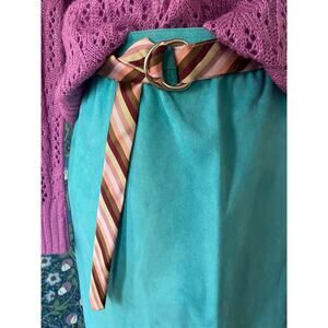 Silk belt with stripes and silver tone buckle, size M/L